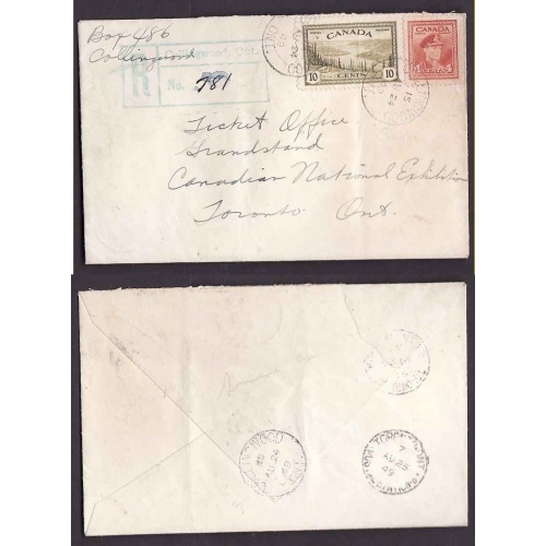Canada-cover #5174-4c+10c regd-Simcoe cty-Collingwood,Ont-Au 24 1949-
