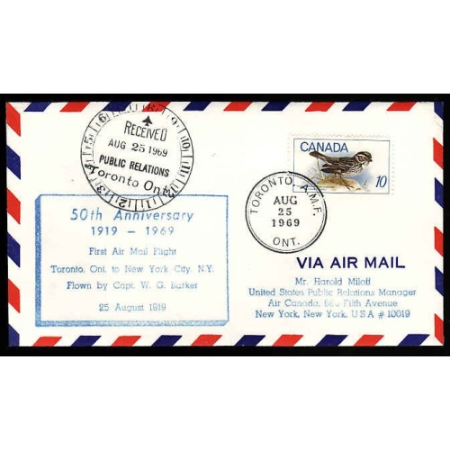 Canada-cover #13455-6c AAMC A6954-anniversary-first flight-Toronto-New York