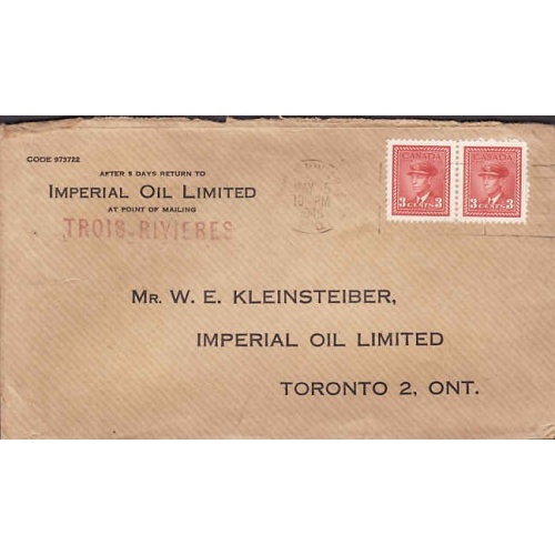 Canada-#9656 - 3c(2) KGVI war - Trois Rivieres , PQ - May 5 1943 - 6c franking