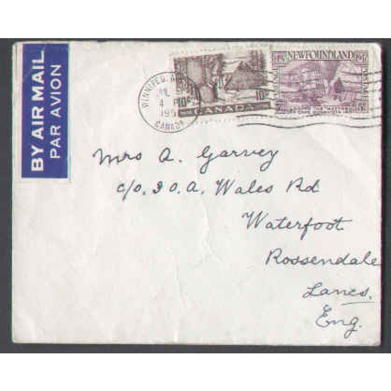 Canada-cover #6046-10c+5c- Winnipeg,Man-Jul 9 1951-15c airmail to England -