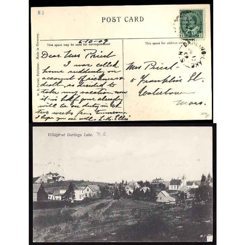 Canada-cover #11854-1c KEVII-p/c-Darling Lake,NS - Ju 12 1909 -