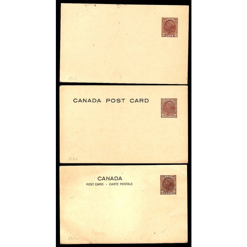 Canada-cover #13206 -3 KGVI 2c brown cards-P65,P65b,P65c-unused-