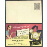 Canada-cover #6024-2c George VI card-postal stationery-P70 unused-Bulova watch