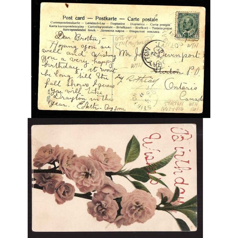 Canada-cover #10077-1c KEVII-p/c-Wellington Cnty-Stirton,Ont-Sp 2