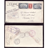 Canada-cover #14208–5c(2)+3c regd-FECB sticker-Passed For Export-B/S Quebec