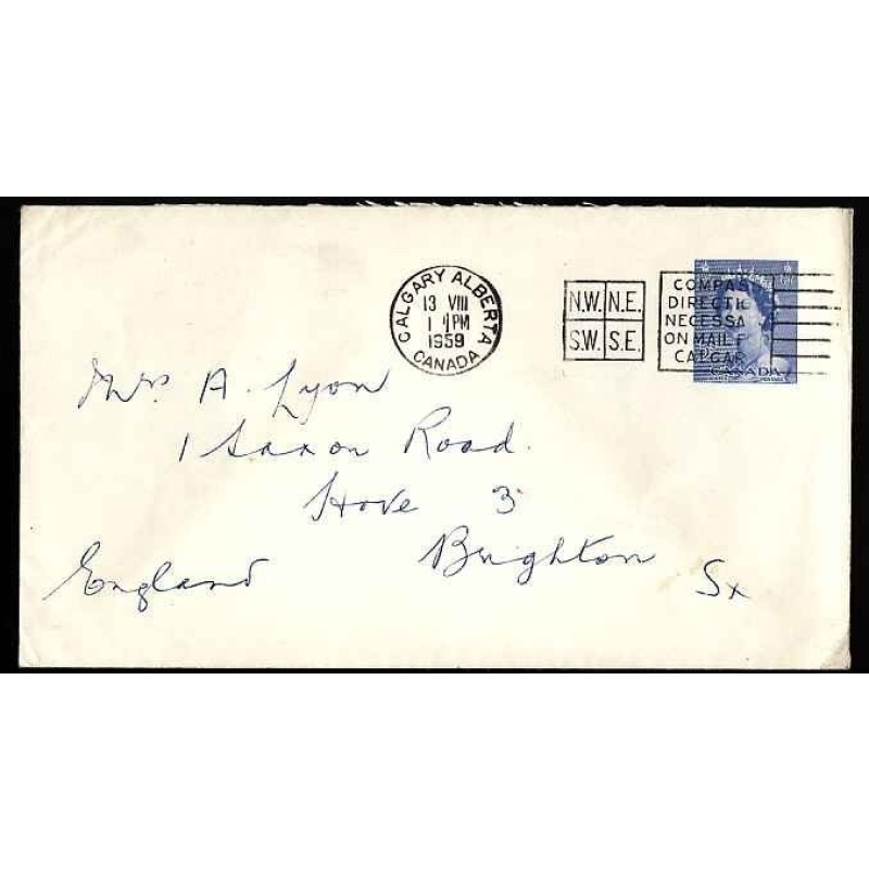 Canada-cover #13177-5c stationery [EN 72]-England-Calgary,Alberta-13 VIII 1959 -