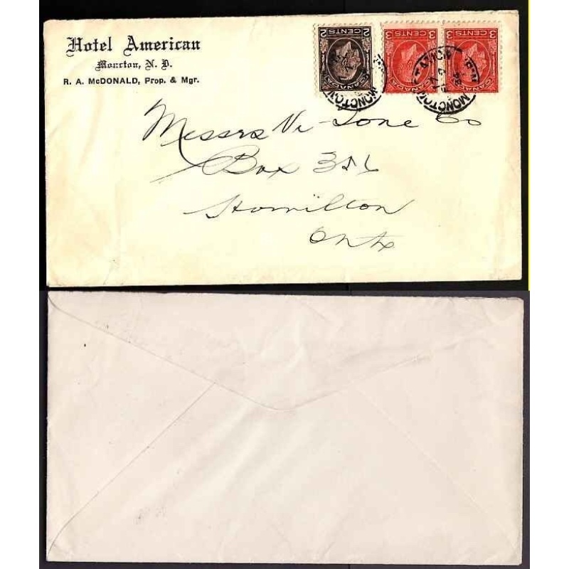 Canada-#9594 - 2c+3c(2) KGV medallion-Moncton Station,NB- Fe 7 1934 - 8c franking