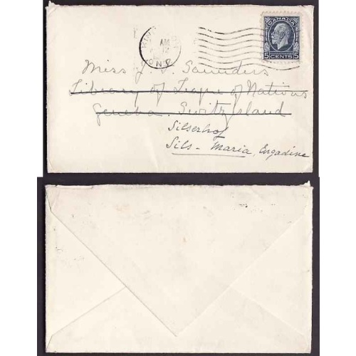 Canada-#9578 - 5c KGV medallion to Switzerland and re-directed-Frontenac Cty-