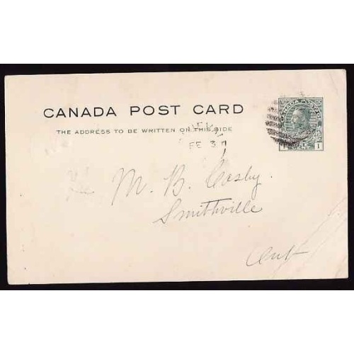 Canada cover #11074-1c Admiral stationery-Huron Cnty-Bluevale, Ont- Fe 3 1915 -