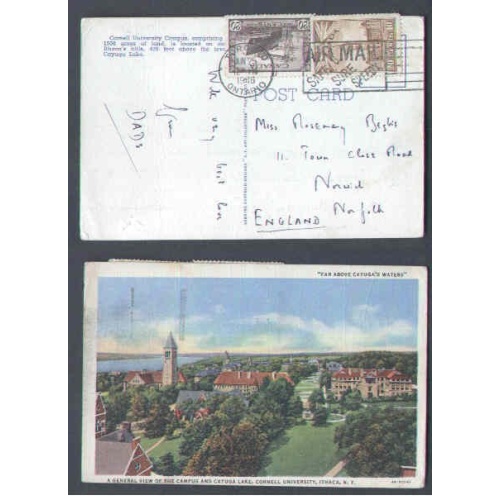 Canada-#9669 - 20c Corvette+10c Parliament on p/c airmailed to England-York