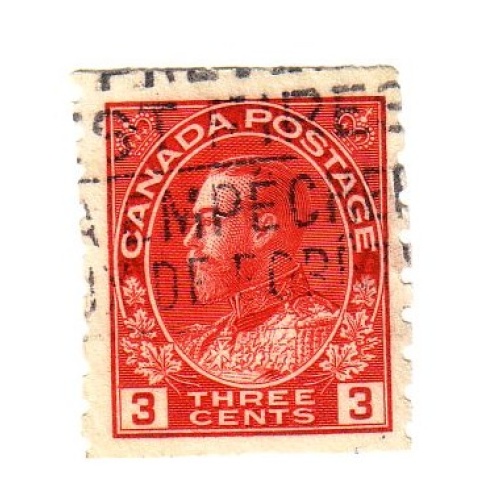 Canada Sc 130 1924 3 c carmine G V Admiral issue coil stamp used