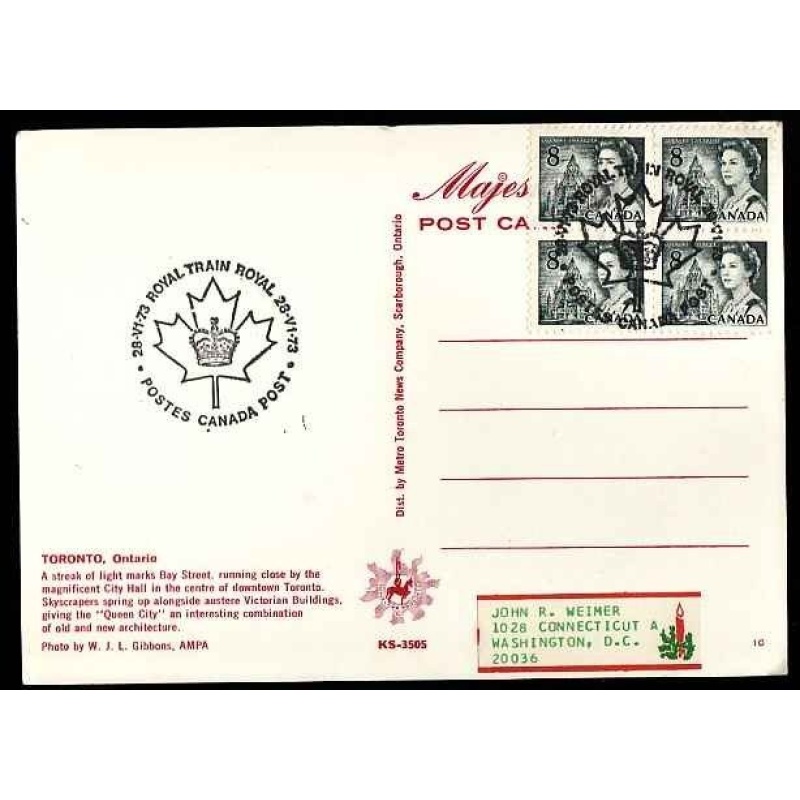 Canada-cover #13178-8c(4) Centennial-p/c-Royal Train- 28 VI 1973 -