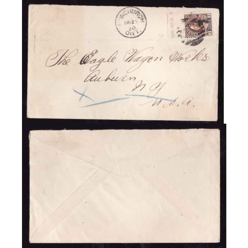 Canada-cover #4641- 3c-partial plate-Parry Sound dist.-Dunchurch,Ont-M5 26 1920-