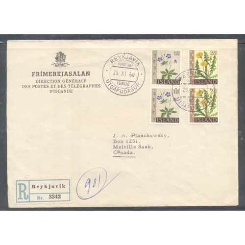 Iceland Sc 330-331 1960 on registered FDC to Saskatchewan