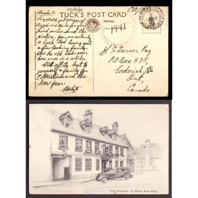 Canada-cover #12037-FPO 483-p/c to Canada-No 19 1941[early date]-H/S HQ 3rd D
