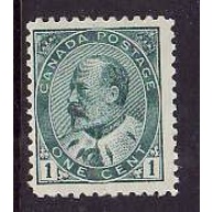 Canada-Sc#89- id6-unused og hinged 1c green KEVII-1903-