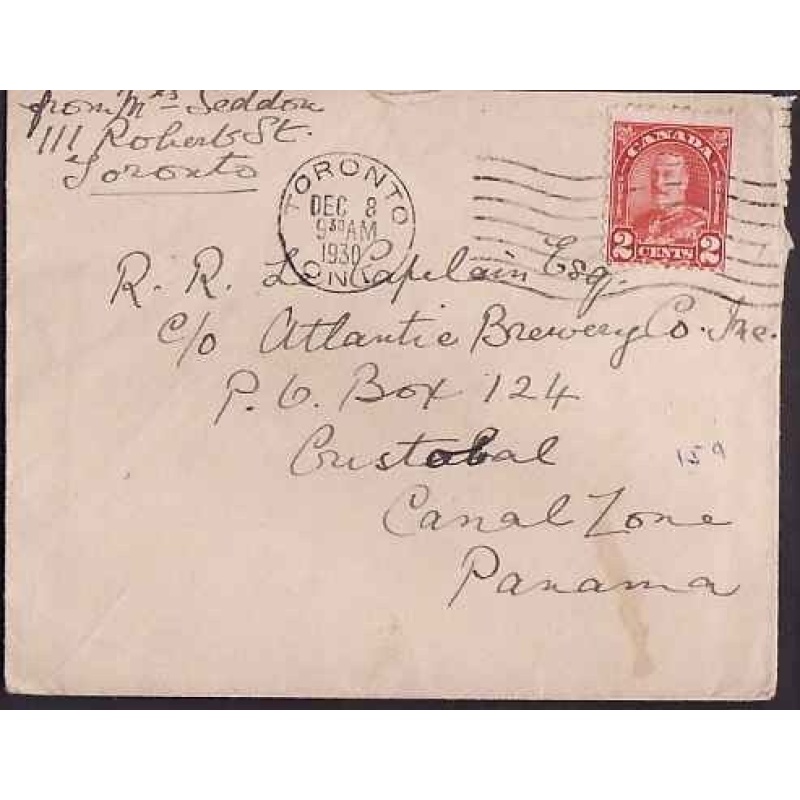 Canada-cover #10360-2c KGV- Canal Zone-York Cnty-Toronto, Ont-Dec 8 1930