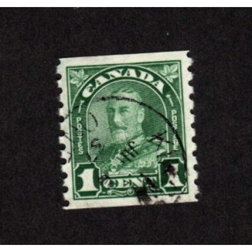 CANADA USED 1 CENT DEEP GREEN KGV COIL SINGLE # 179 VF