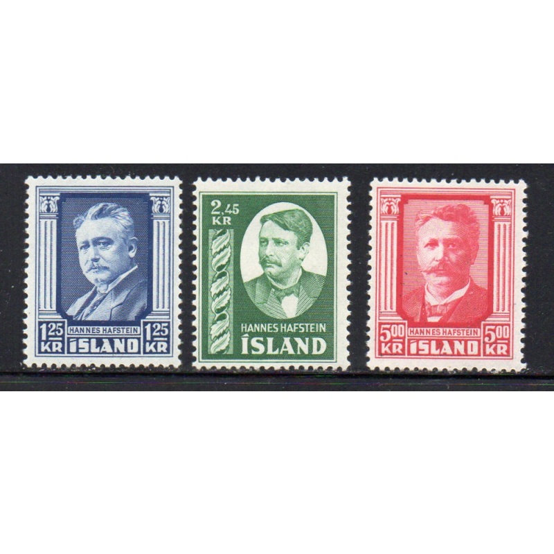 Iceland Sc 284-286 1954 Hannes Hafstein stamp set mint