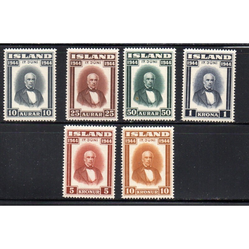 Iceland Sc 240-245 1944 Jon Sigurdsson Republic stamp set mint NH