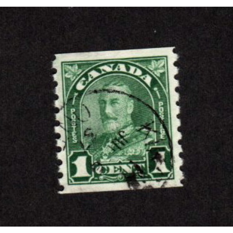 CANADA USED 1 CENT DEEP GREEN KGV COIL SINGLE # 179 VF