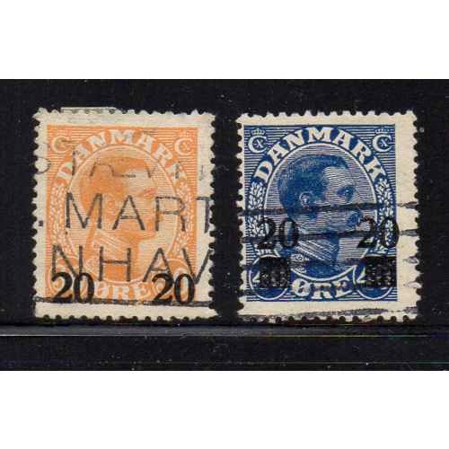 Denmark Sc 176-7 1926 20 ore Christian X surcharged stamp set used
