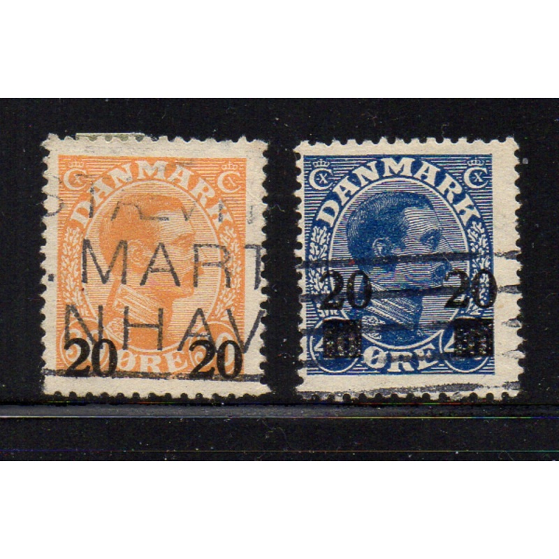 Denmark Sc 176-7 1926 20 ore Christian X surcharged stamp set used