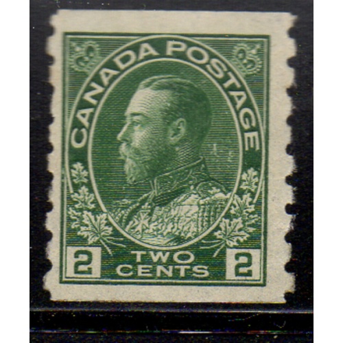 Canada Sc 128 1922 2 c green G V Admiral issue coil stamp mint