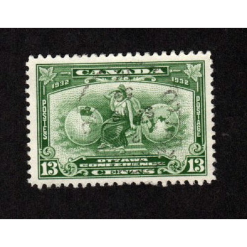 CANADA USED 13 CENT DEEP GREEN BRITANNIA # 194 VF