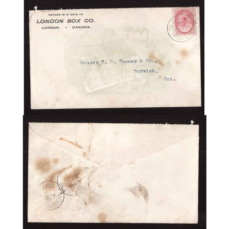 Canada-cover #5988-3c-Ad-London Box Co.-RPO cancel-Middlesex Cnty-GD TK