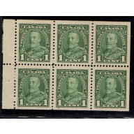 Canada Sc 217b 1935 1 c green G V  stamp booklet pane of 6 mint