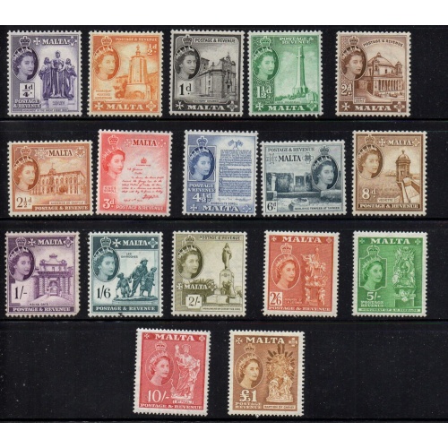 Malta Sc 246-62 1956-57 QE II long stamp set mint
