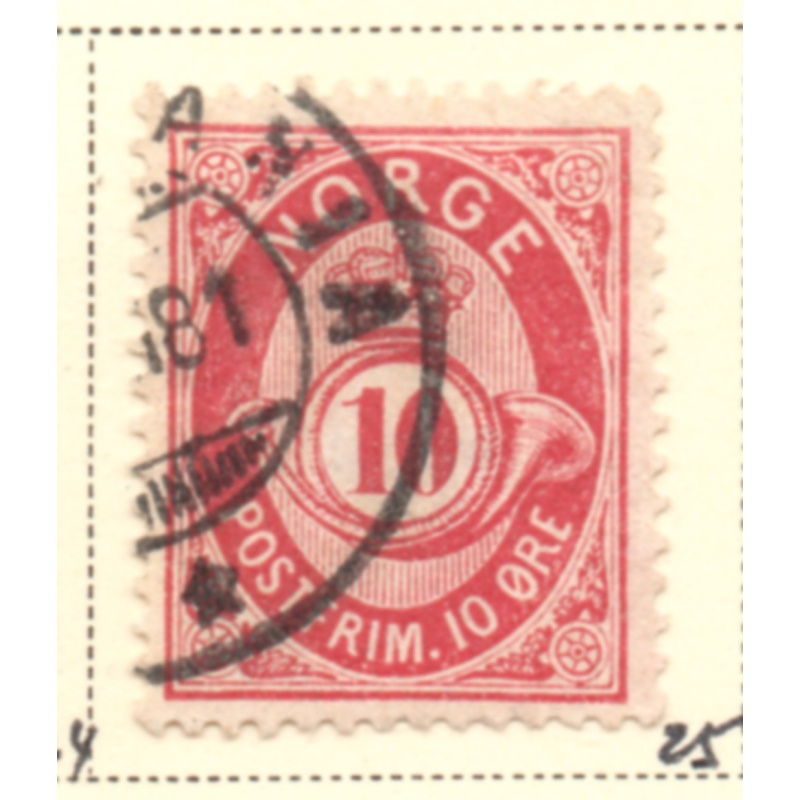 Norway Sc 25 1877 10 ore rose posthorn stamp used