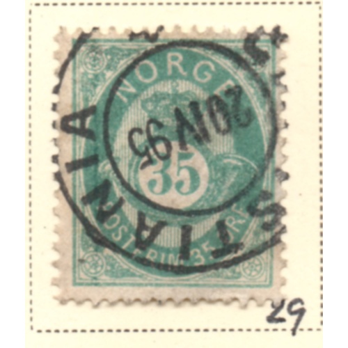 Norway Sc 29 1878 35 ore blue green posthorn stamp used