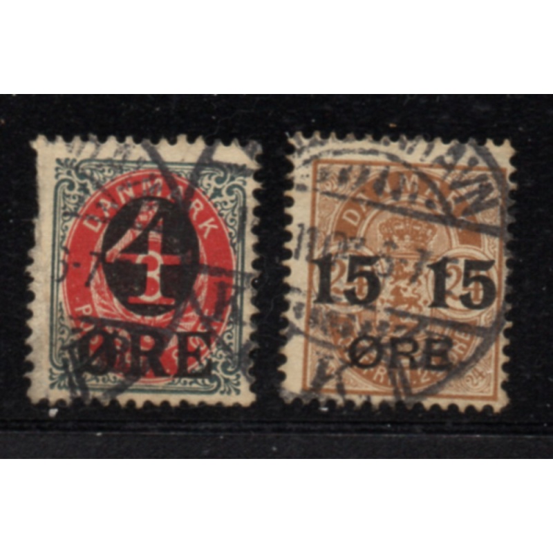 Denmark Sc 55-6 1904-1912 surcharged stamp set used