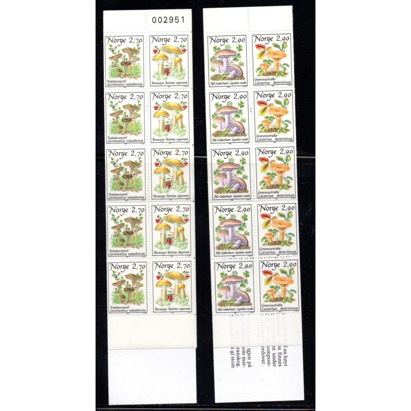 Norway Scott 885a, 887a 1987-8 Mushroom stamp booklets mint NH