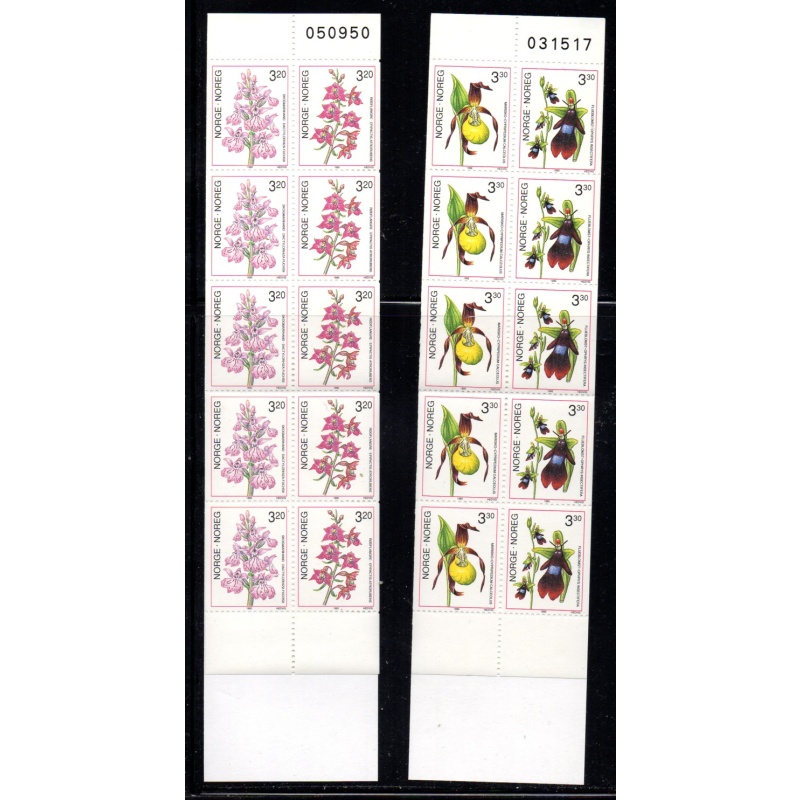 Norway Scott 971a, 973a 1990 1992 Orchid stamp booklets mint NH