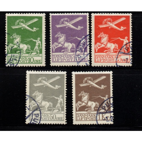 Denmark Sc C1-5 1925-1929 1st airmail stamp set used