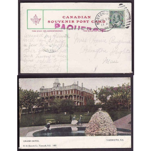 Canada-cover #10119-1c Edward-p/c-posted on the Boston to Yarmouth Ferry-H/S "PA