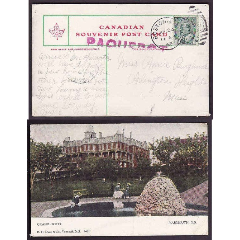 Canada-cover #10119-1c Edward-p/c-posted on the Boston to Yarmouth Ferry-H/S "PA
