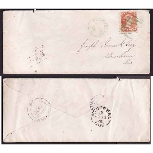 Canada-cover #10478-3c-Rock Island,CE -Ju 10 1876-B/S Dunham,CE double