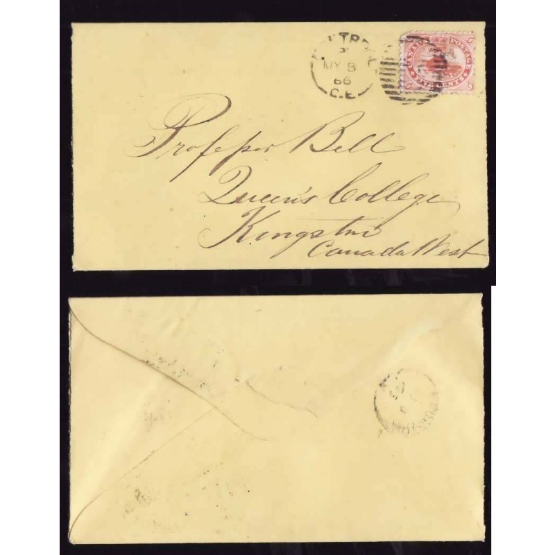 Canada-cover #14376-5c-addressee Robert Bell-Montreal-My 8 1866-B/S Kingston