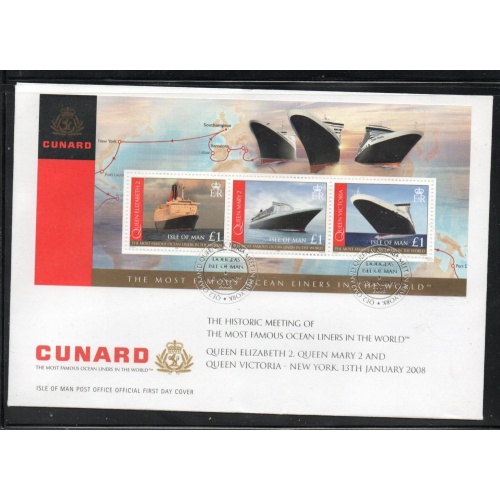 Isle of Man Sc 1239 2008 Cunard Ocean Liners stamp sheet on FDC
