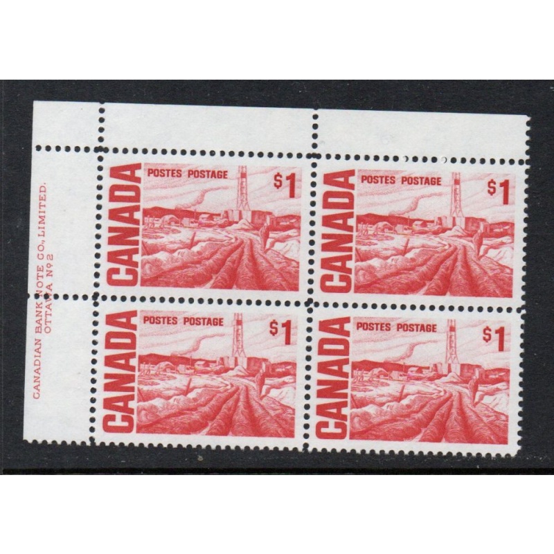 Canada Sc 465b  Plate 2 1971 $1 Oil Field stamp Plate Block of 4 Ul mint NH