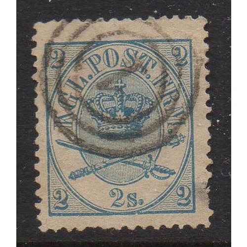 Denmark Sc 11 1865 2s blue Royal Emblems stamp used