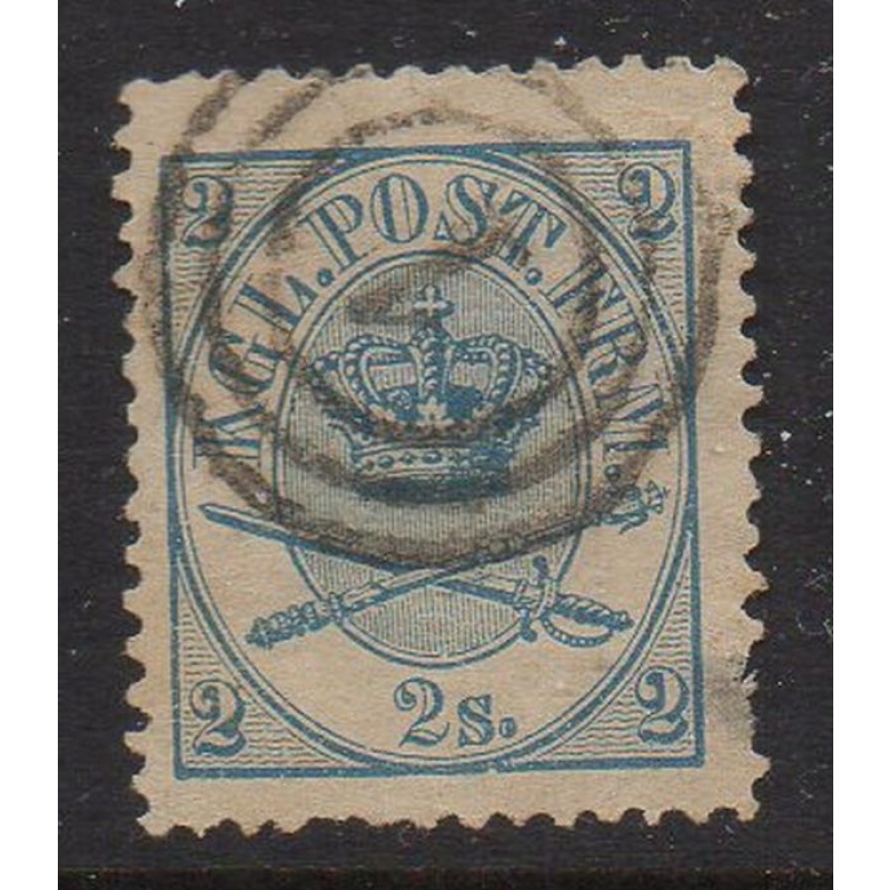 Denmark Sc 11 1865 2s blue Royal Emblems stamp used