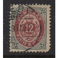 Denmark Sc 29 1875 12 ore slate & dull lake Royal Emblems stamp used