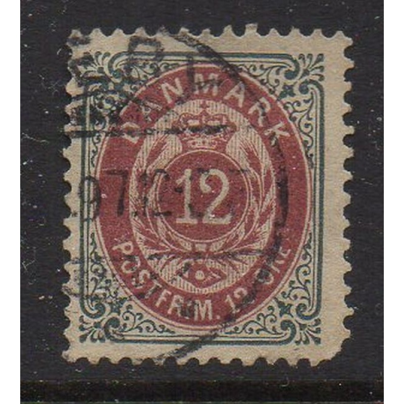 Denmark Sc 29 1875 12 ore slate & dull lake Royal Emblems stamp used