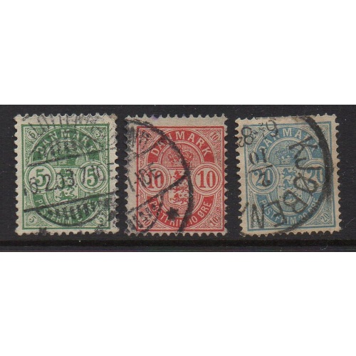 Denmark Sc 38-40 1884-88 Royal Emblems stamp set used