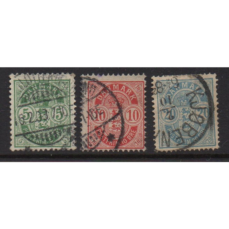 Denmark Sc 38-40 1884-88 Royal Emblems stamp set used